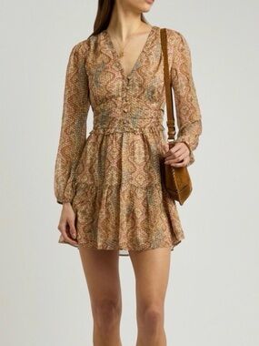 PAIGE Florentine Silk Blend Mini Dress Honey Multi NWT Size 6